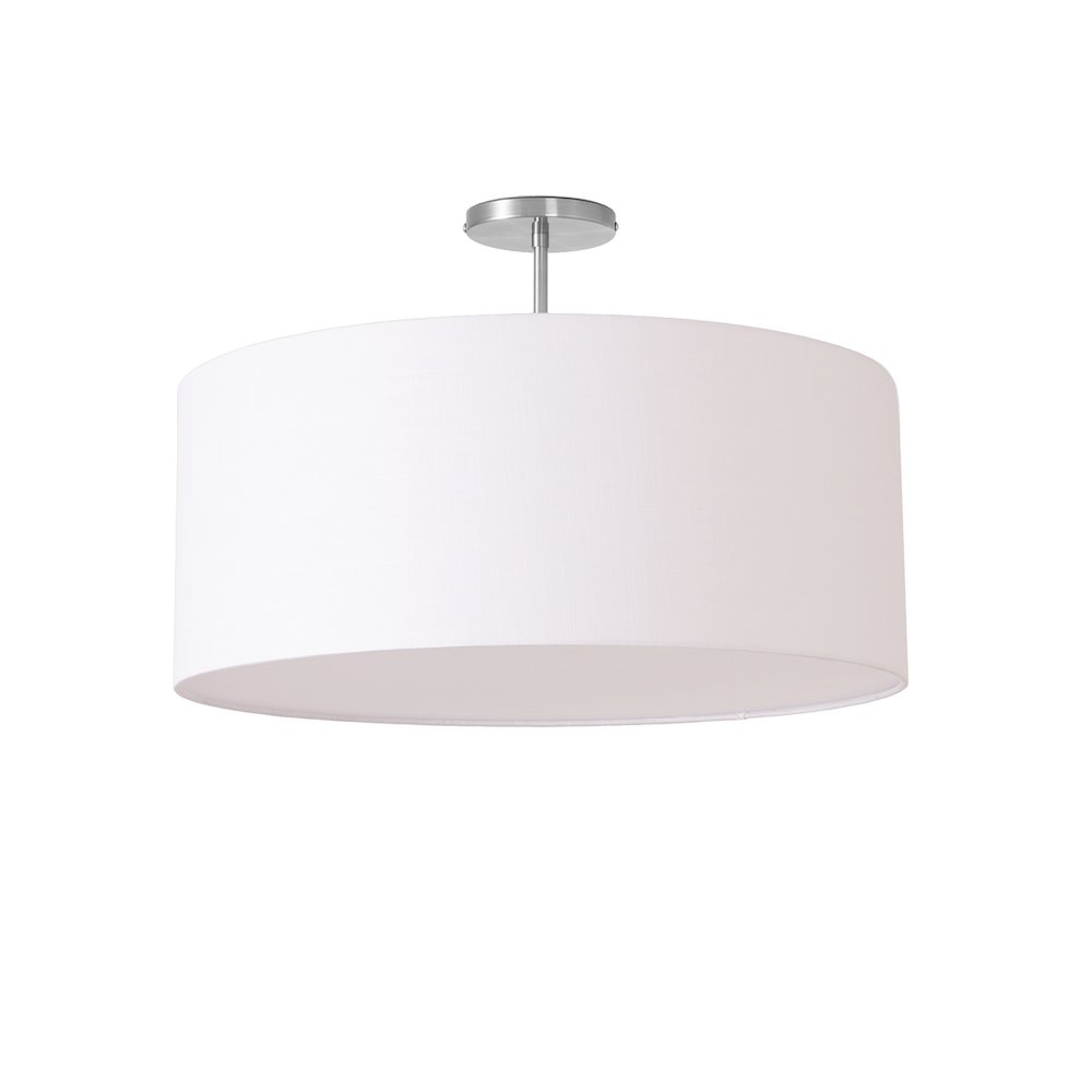 Stretch 22" Semi-Flush Mount - Satin Nickel, Steel, White Linen Drum Shade. Picture 1