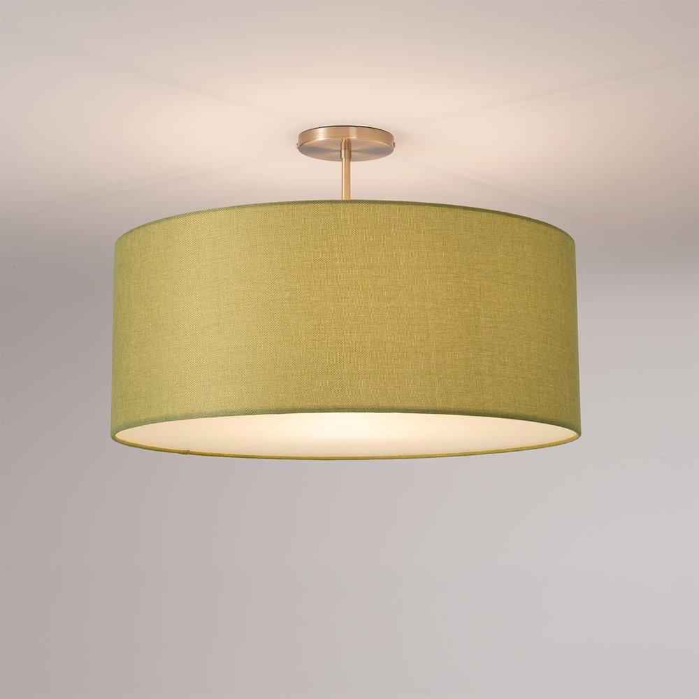 Stretch Semi-Flush Mount - Weathered Brass, Steel Base, Avocado Linen Shade. Picture 2