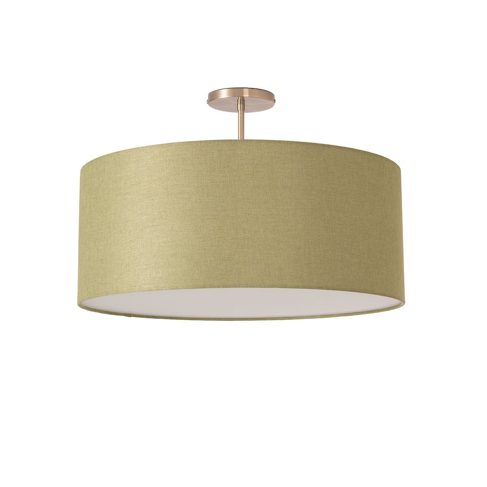 Stretch Semi-Flush Mount - Weathered Brass, Steel Base, Avocado Linen Shade. Picture 1
