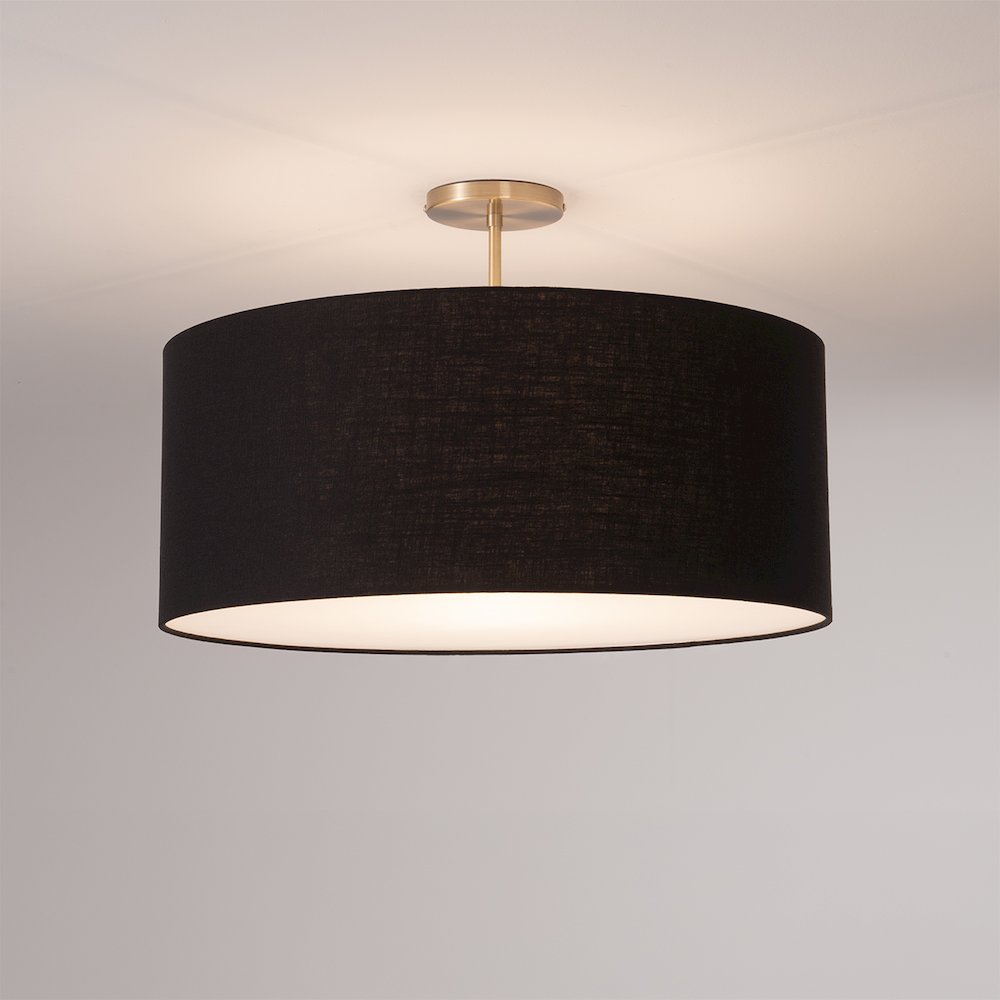 Stretch Semi-Flush Mount - Weathered Brass, Steel Base, Black Linen Shade. Picture 2