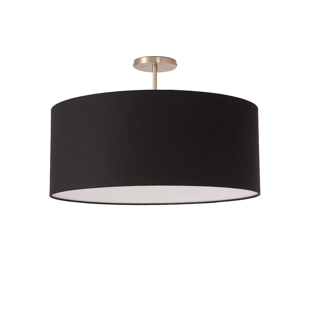 Stretch Semi-Flush Mount - Weathered Brass, Steel Base, Black Linen Shade. Picture 1