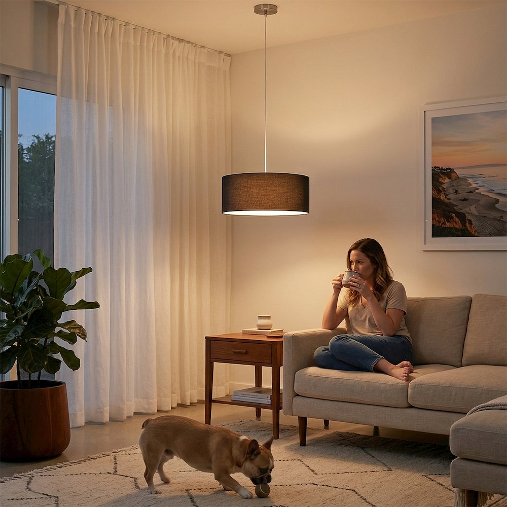 Stretch Pendant - Black, Steel, Black Linen Shade, Dimmable, Bulb Included. Picture 3