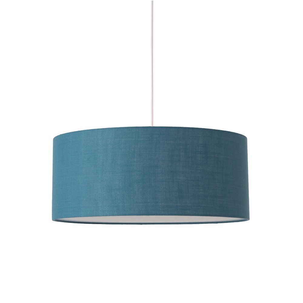 Stretch Pendant - Satin Nickel, Pool Blue Linen Shade, Dimmable, Bulb Included. Picture 1