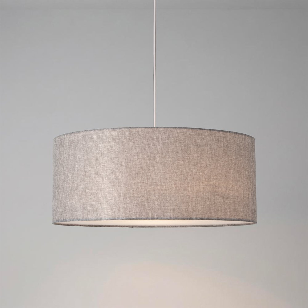 Stretch Pendant - Satin Nickel, Cashmere Gray Linen Shade, Dimmable. Picture 2