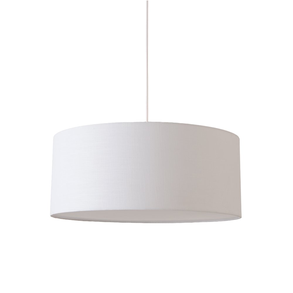 Stretch Pendant - Satin Nickel, White Linen Drum Shade, Dimmable, Bulb Included. Picture 1