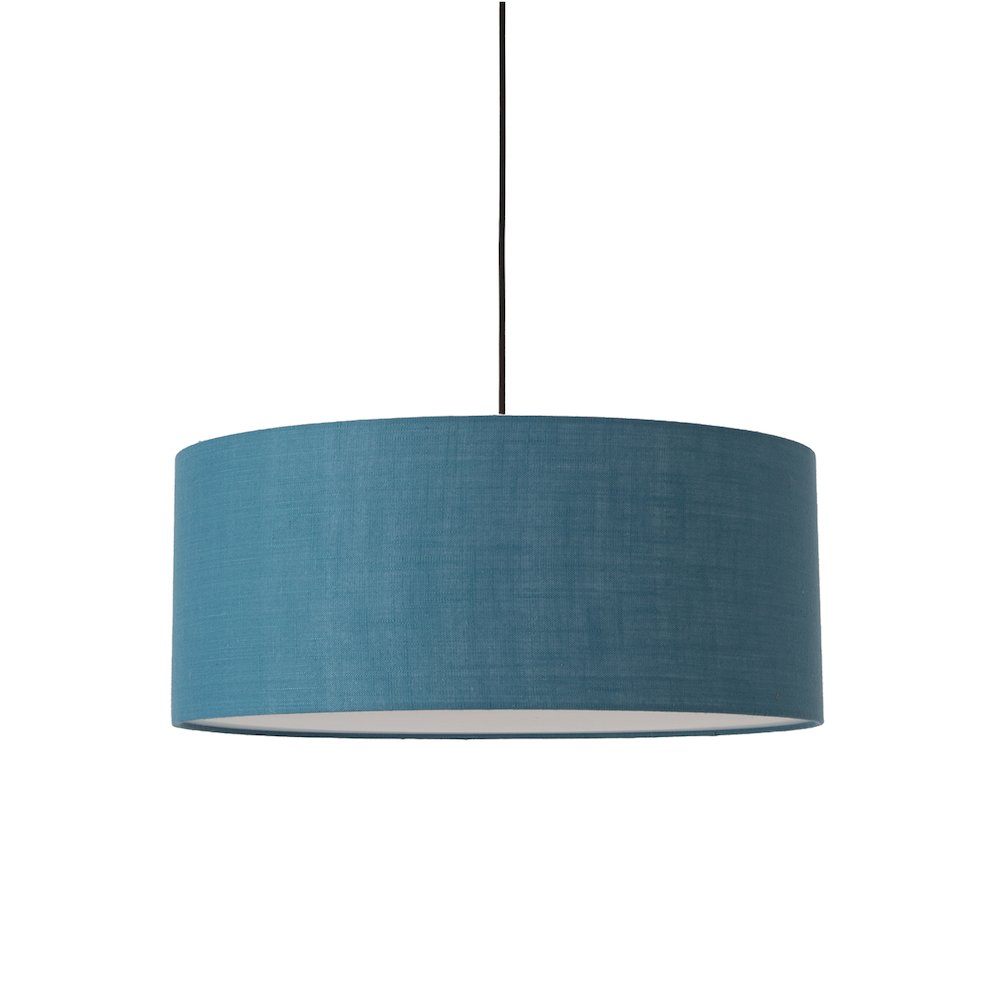 Stretch Pendant - Weathered Brass, Pol Blue Linen Shade, Dimmable, Bulb Included. Picture 1
