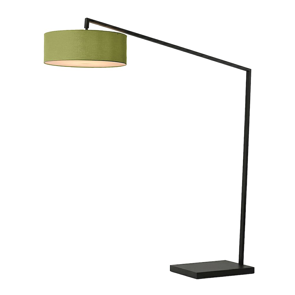 Stretch 87"H 1-Light Arc Lamp, Avocado Linen Drum Shade, Black Body. Picture 1