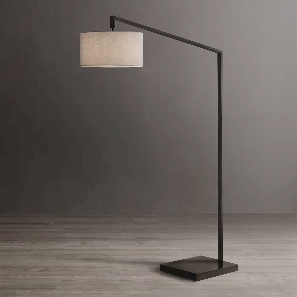 Stretch Chairside Arc Floor Lamp - Cashmere Gray Shade, Black Body and Base. Picture 1
