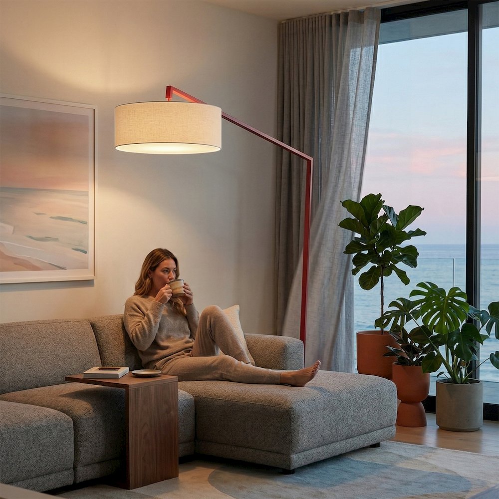 Stretch 87"H 1-Light Arc Lamp,Crimson Red Body, for Living Room or Bedroom. Picture 2