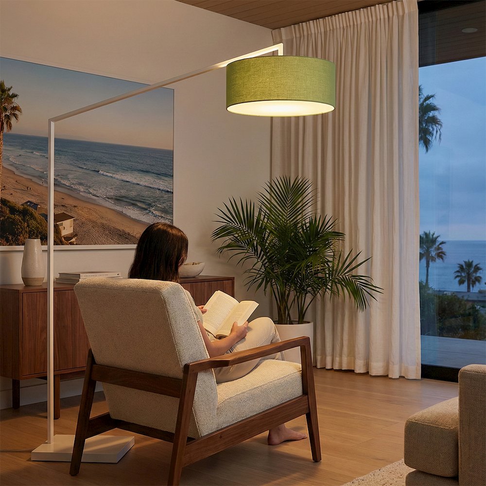 Stretch 87"H 1-Light Arc Lamp, Avocado, White Body, for Living Room or Bedroom. Picture 2