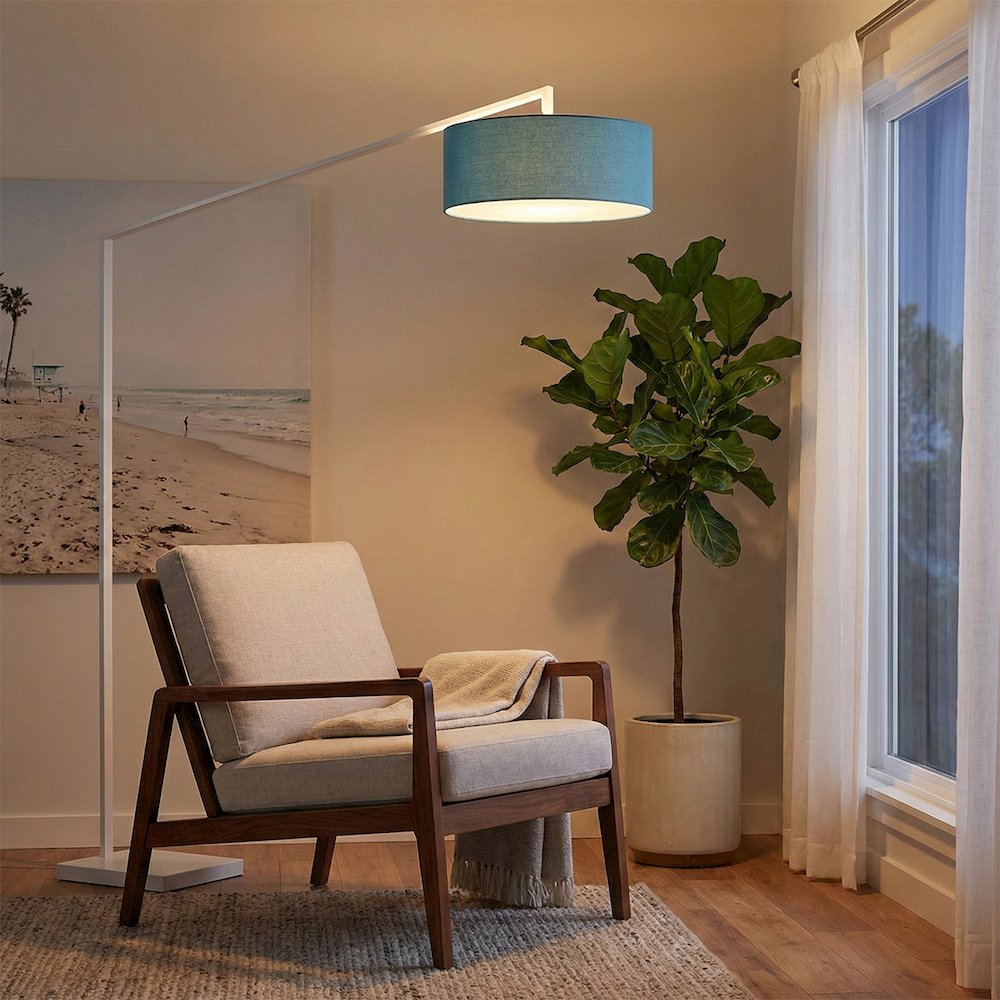 Stretch 87"H 1-Light Arc Lamp, Pool Blue, White Body. Picture 2