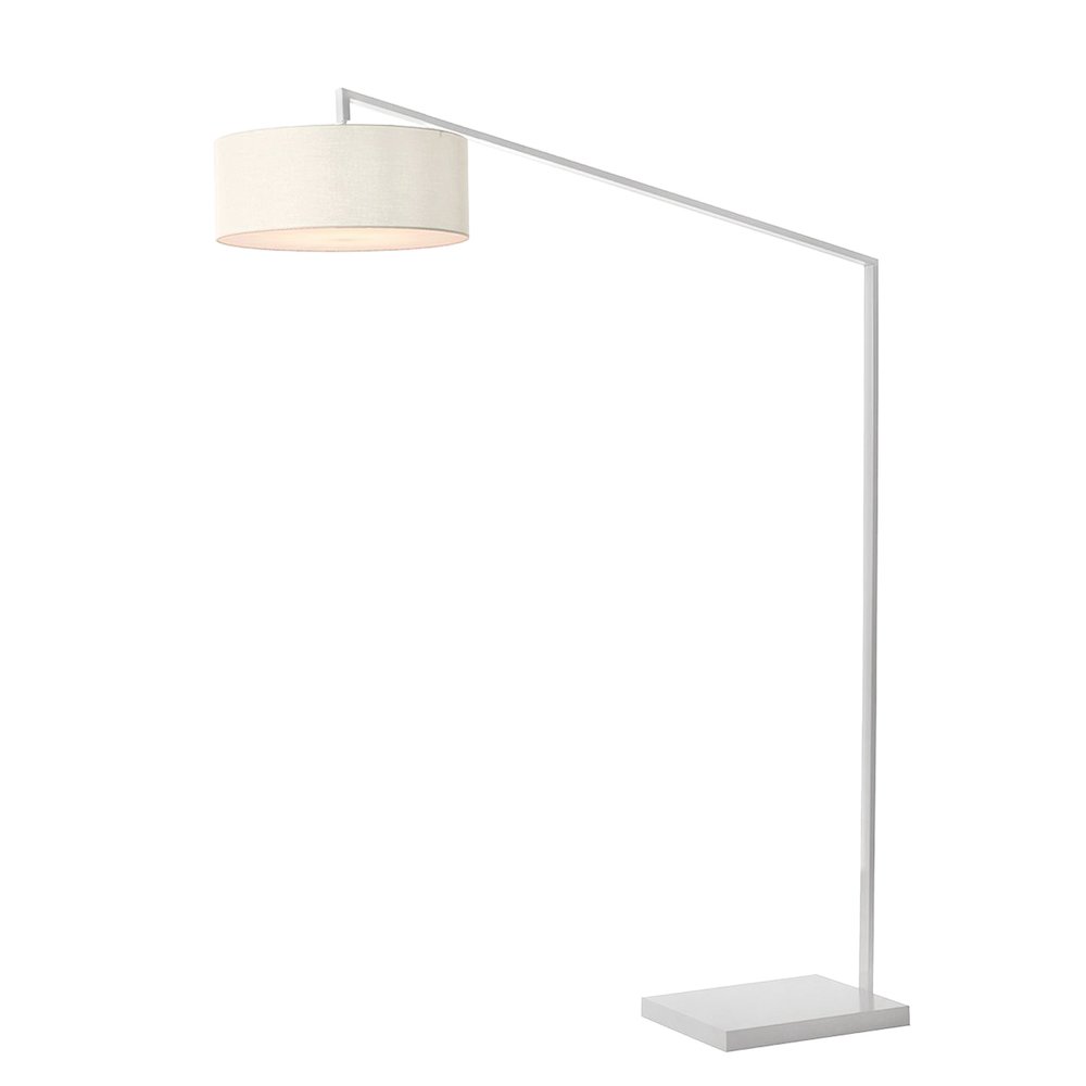 Stretch 87" Arc Floor Lamp, White Linen Drum Shade & Body, Dimmable. Picture 1
