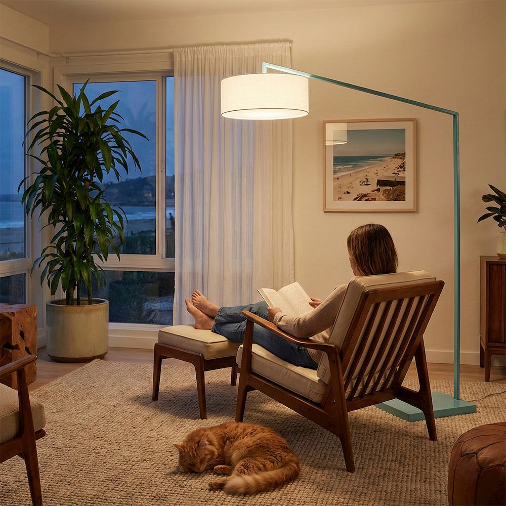 Stretch 87"H 1-Light Arc Lamp, Pool Blue Body, for Living Room or Bedroom. Picture 3