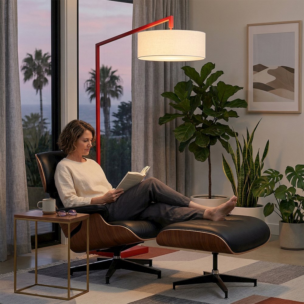 Stretch 75"H 1-Light Chairside Arc Lamp,Crimson Red Body. Picture 2
