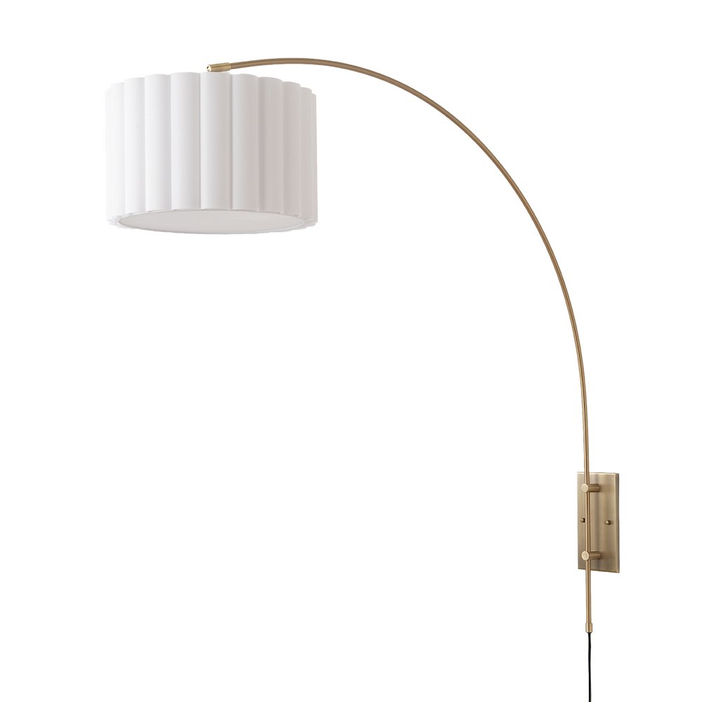 Scalloped Wall Arc Lamp - Weathered Brass, White Linen, Diffuser. Picture 7
