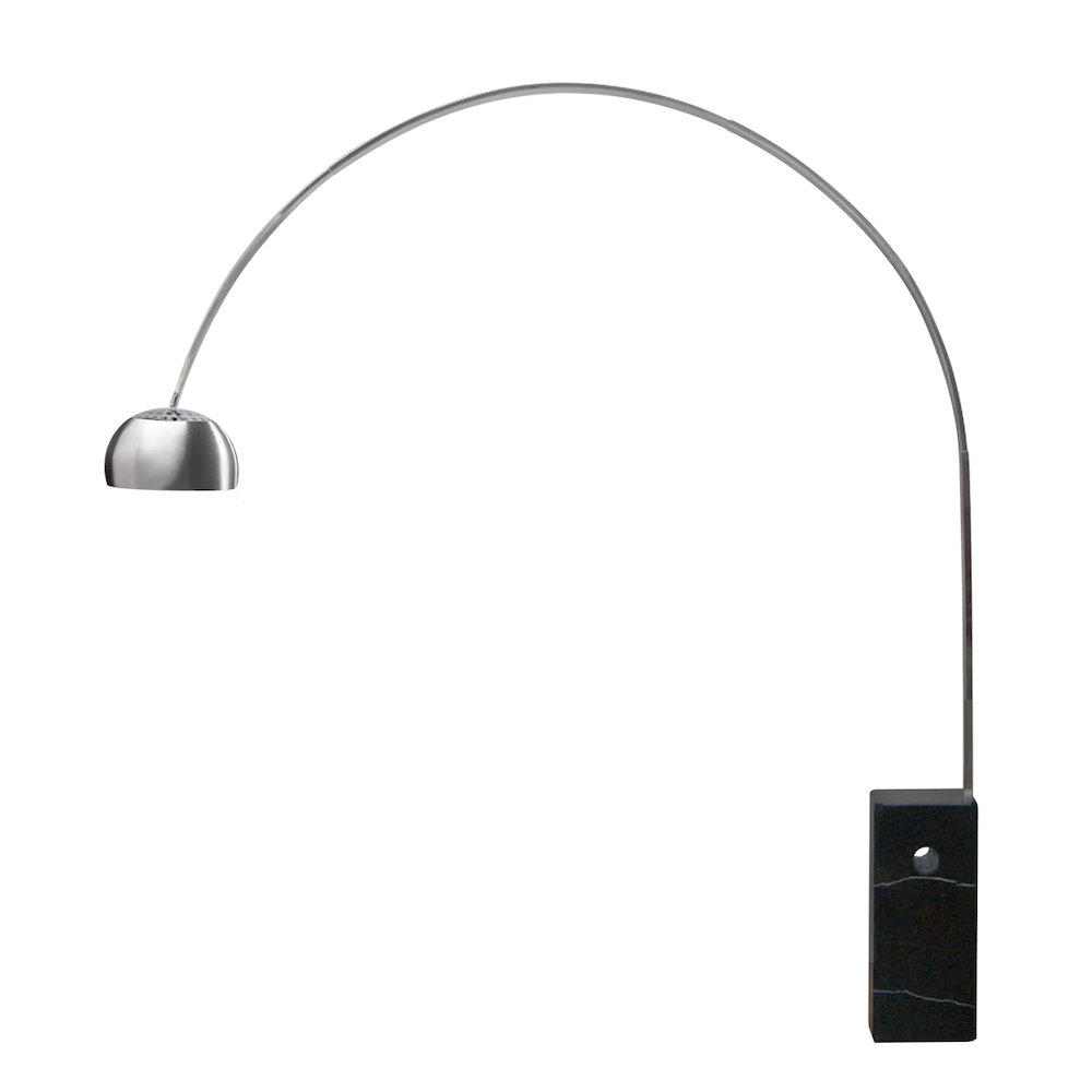 Iconic Arched LED Floor Lamp, Black Marble Block Base, Satin Nickel. Picture 1