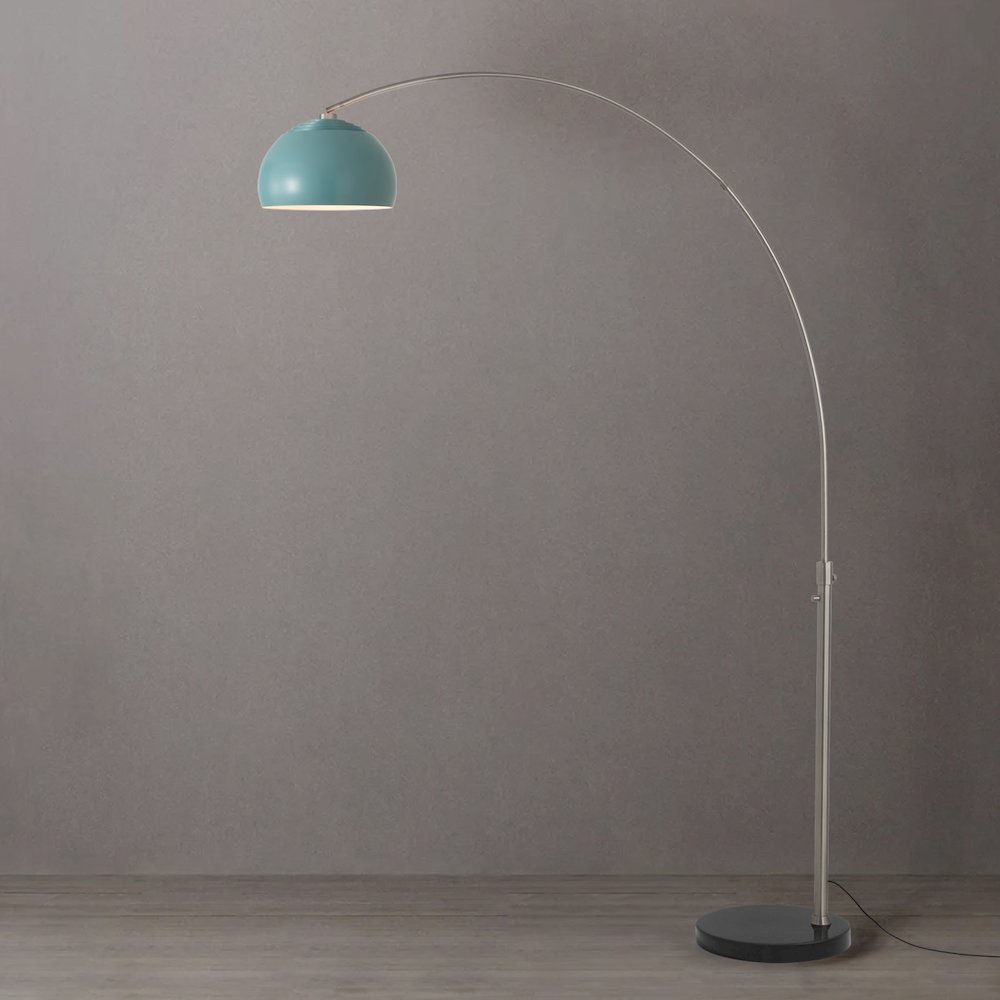 Float Half Dome Arc Lamp - Satin Nickel Steel, Black Marble Base, Pool Blue. Picture 4
