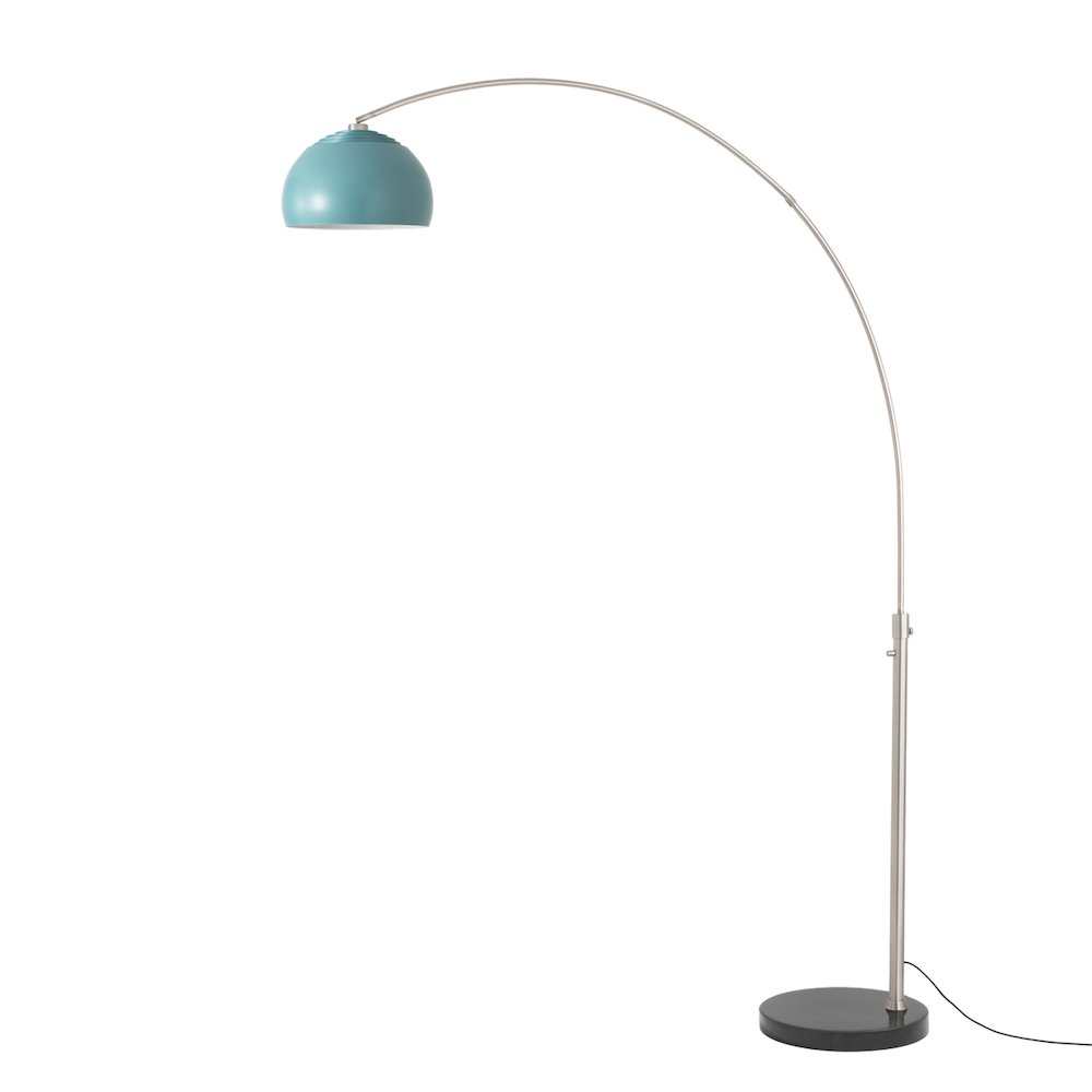 Float Half Dome Arc Lamp - Satin Nickel Steel, Black Marble Base, Pool Blue. Picture 1