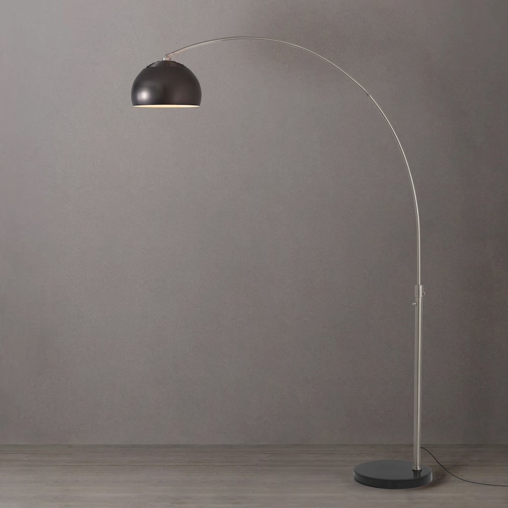 Float Half Dome 92" Arc Lamp - Satin Nickel, Black Marble Base, Black Nickel. Picture 3