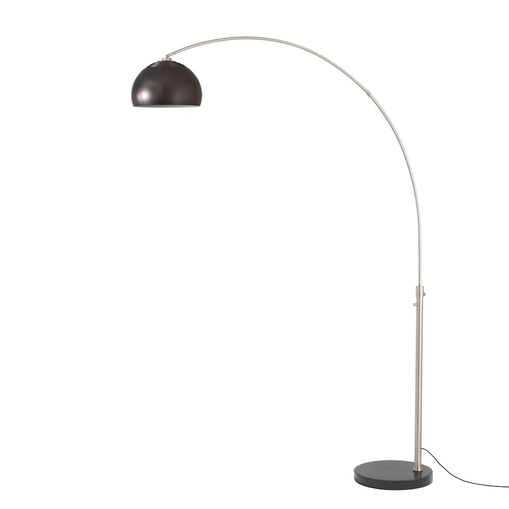 Float Half Dome 92" Arc Lamp - Satin Nickel, Black Marble Base, Black Nickel. Picture 1