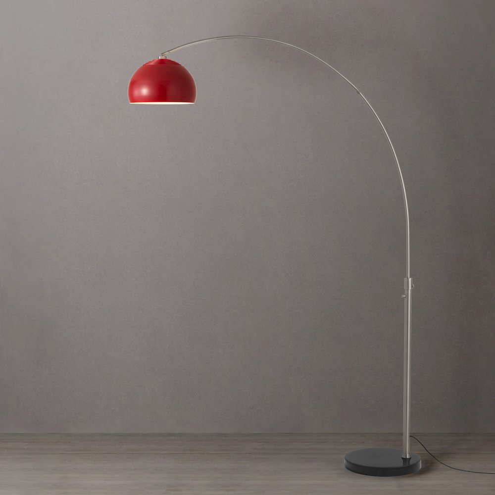 Float Half Dome 92" Arc Lamp - Satin Nickel, Black Marble Base, Crimson Red. Picture 3