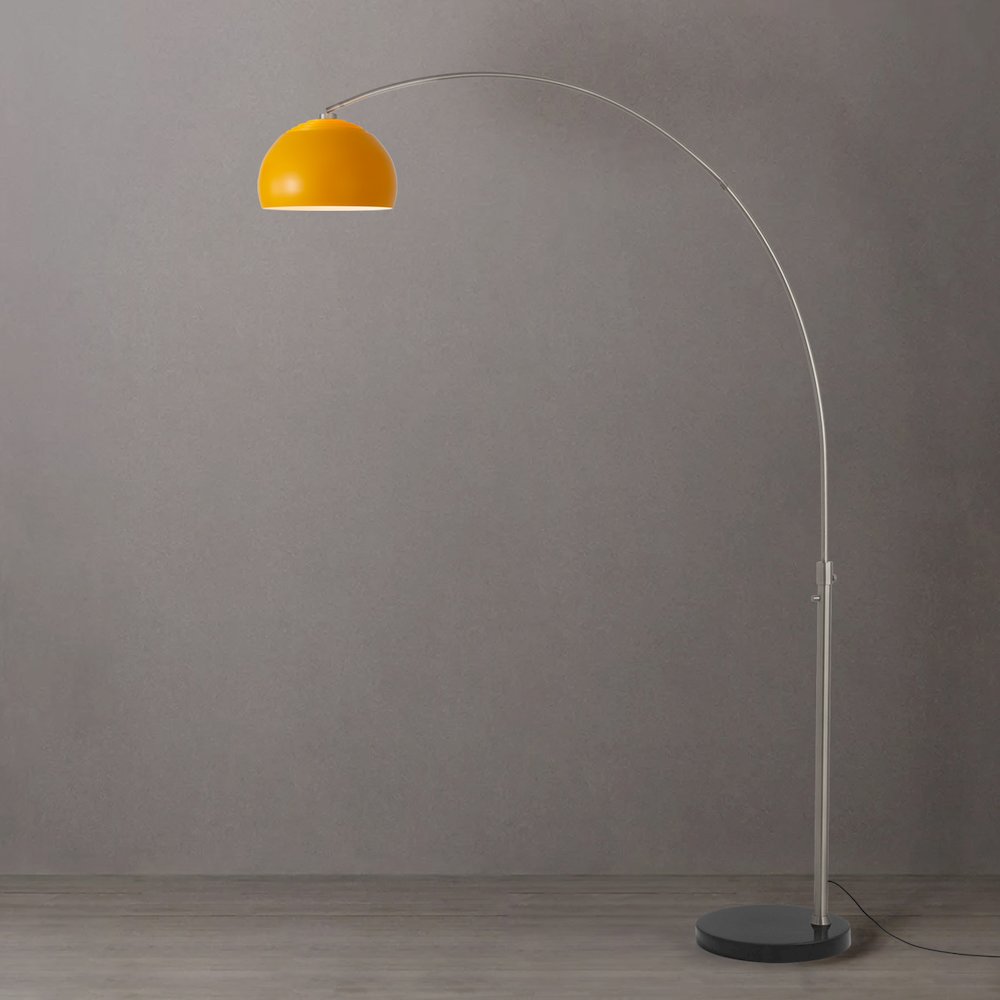 Float Half Dome 92" Arc Lamp - Satin Nickel, Black Marble Base, Mustard Steel. Picture 3