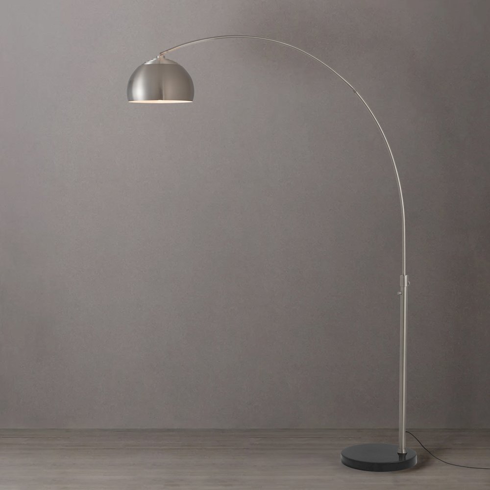 Float Half Dome 92" Arc Lamp - Satin Nickel, Black Marble Base, Satin Nickel. Picture 2
