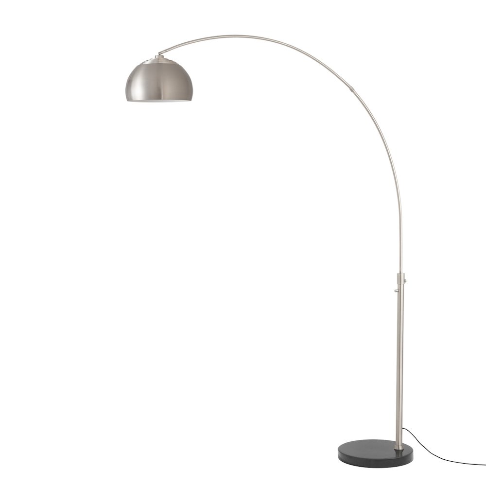Float Half Dome 92" Arc Lamp - Satin Nickel, Black Marble Base, Satin Nickel. Picture 1