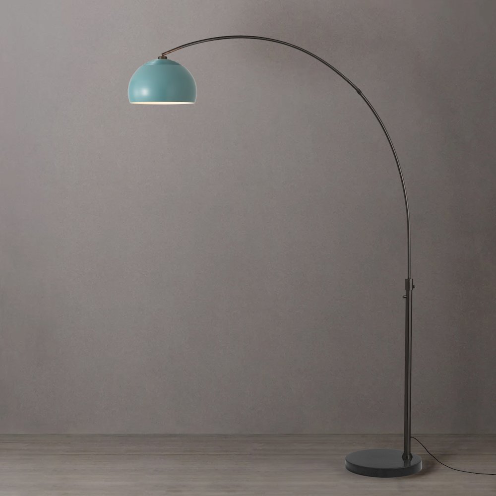 Float Half Dome 92" Arc Lamp - Black Nickel, Black Marble Base, Pool Blue Steel. Picture 2
