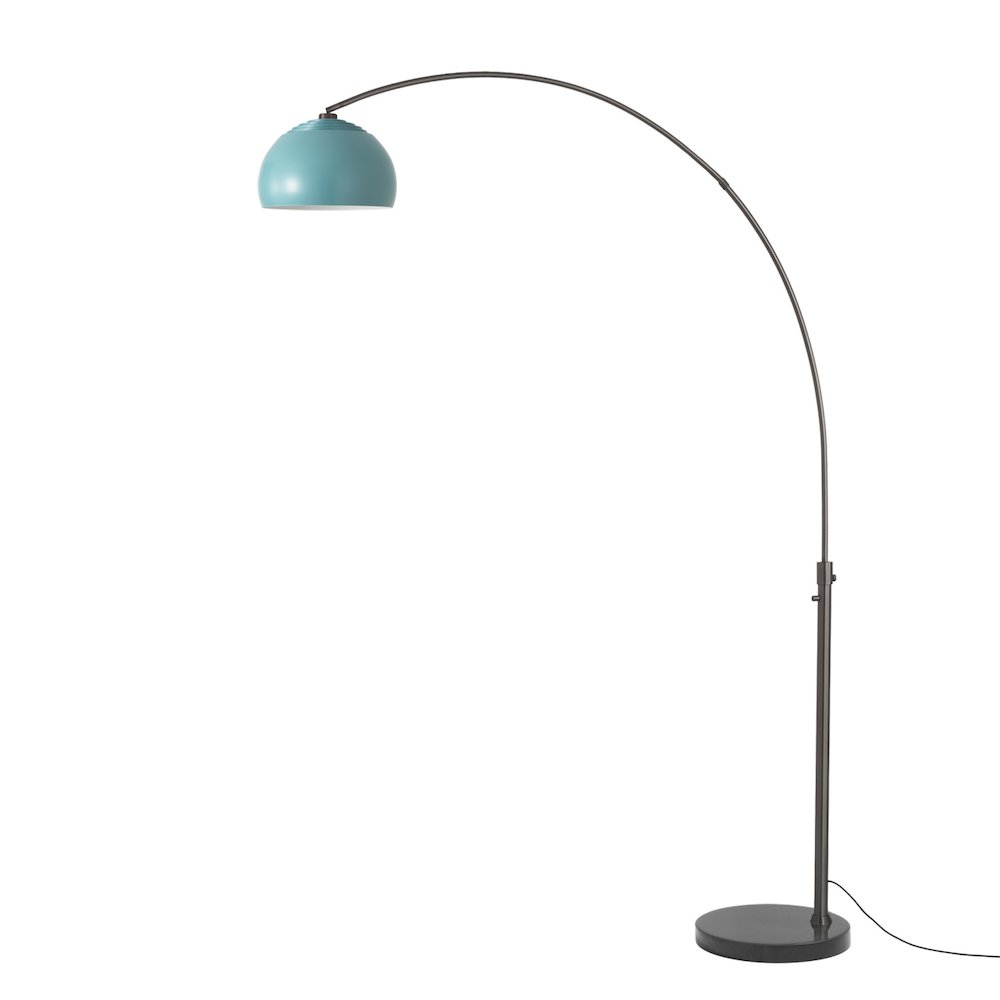 Float Half Dome 92" Arc Lamp - Black Nickel, Black Marble Base, Pool Blue Steel. Picture 1
