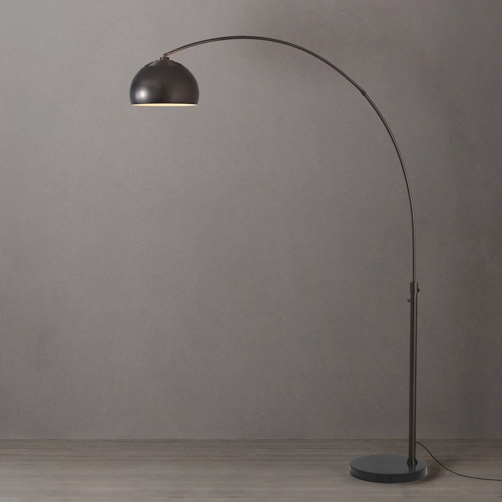 Float Half Dome 92" Arc Lamp - Black Nickel, Black Marble Base, Steel, Dimmable. Picture 2