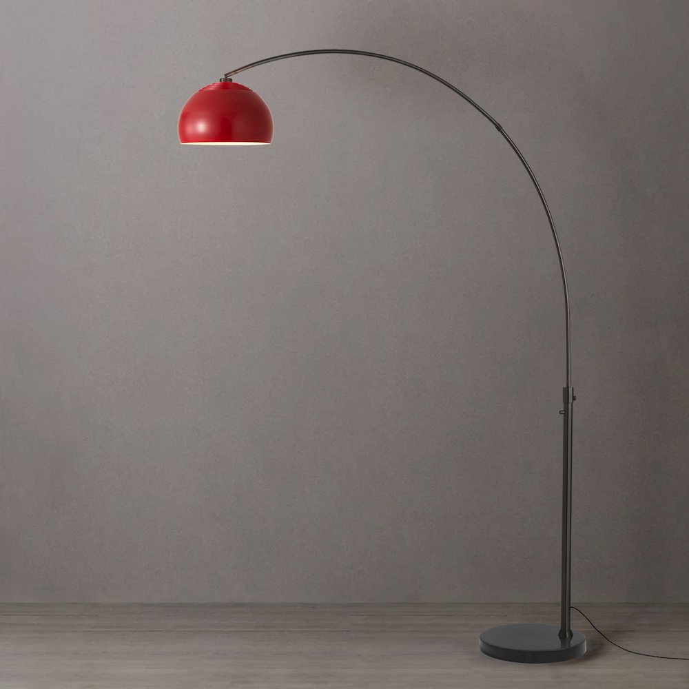 Float Half Dome Arc Lamp - Black Nickel, Black Marble Base, Crimson Red Steel. Picture 2