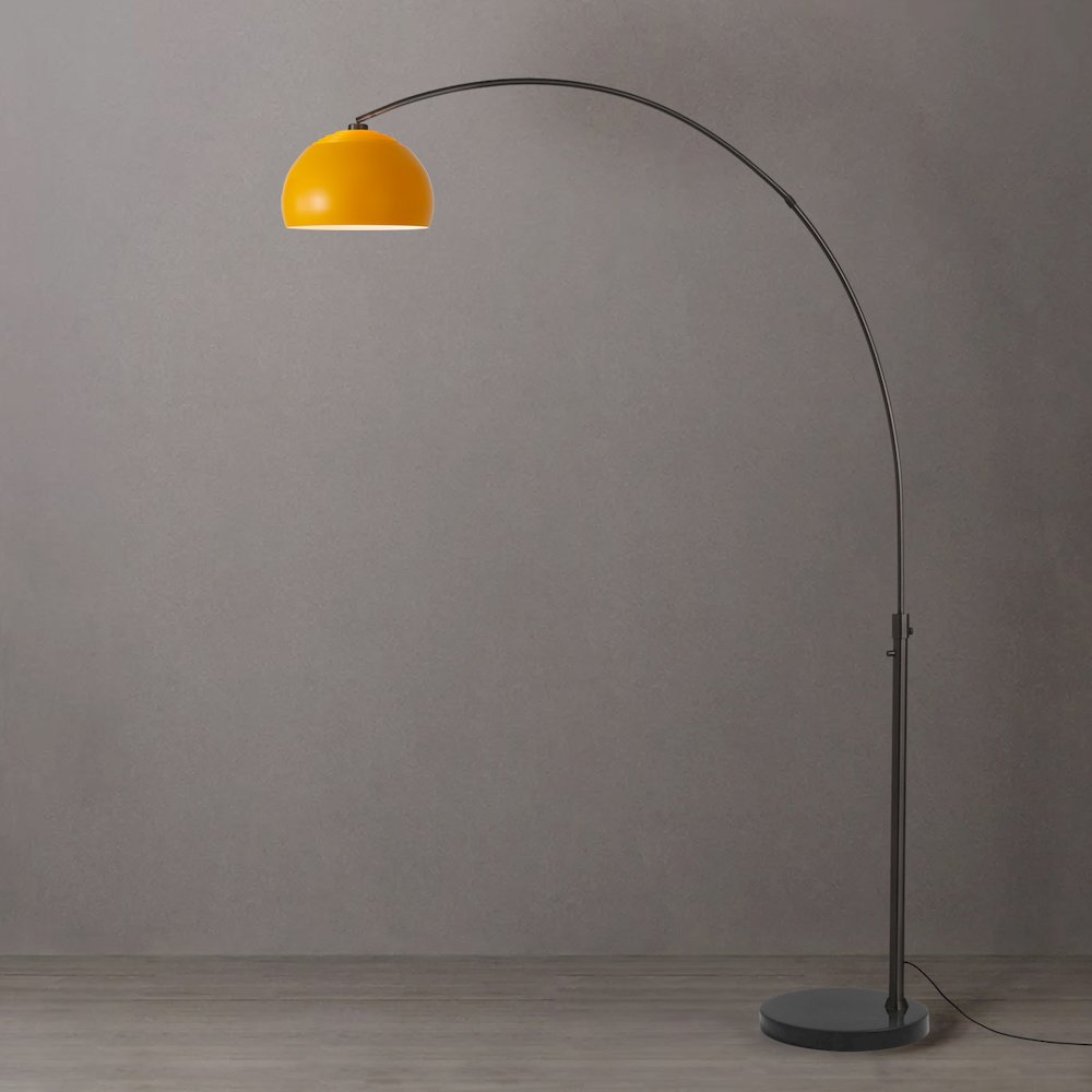Float Half Dome 92" Arc Lamp - Black Nickel, Black Marble Base, Mustard Steel. Picture 2
