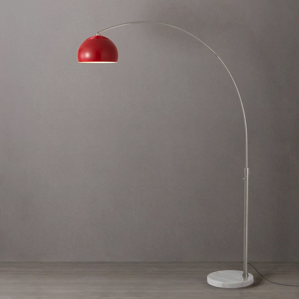 Float Half Dome 92" Arc Lamp - Satin Nickel, White Marble Base,Crimson Red. Picture 2