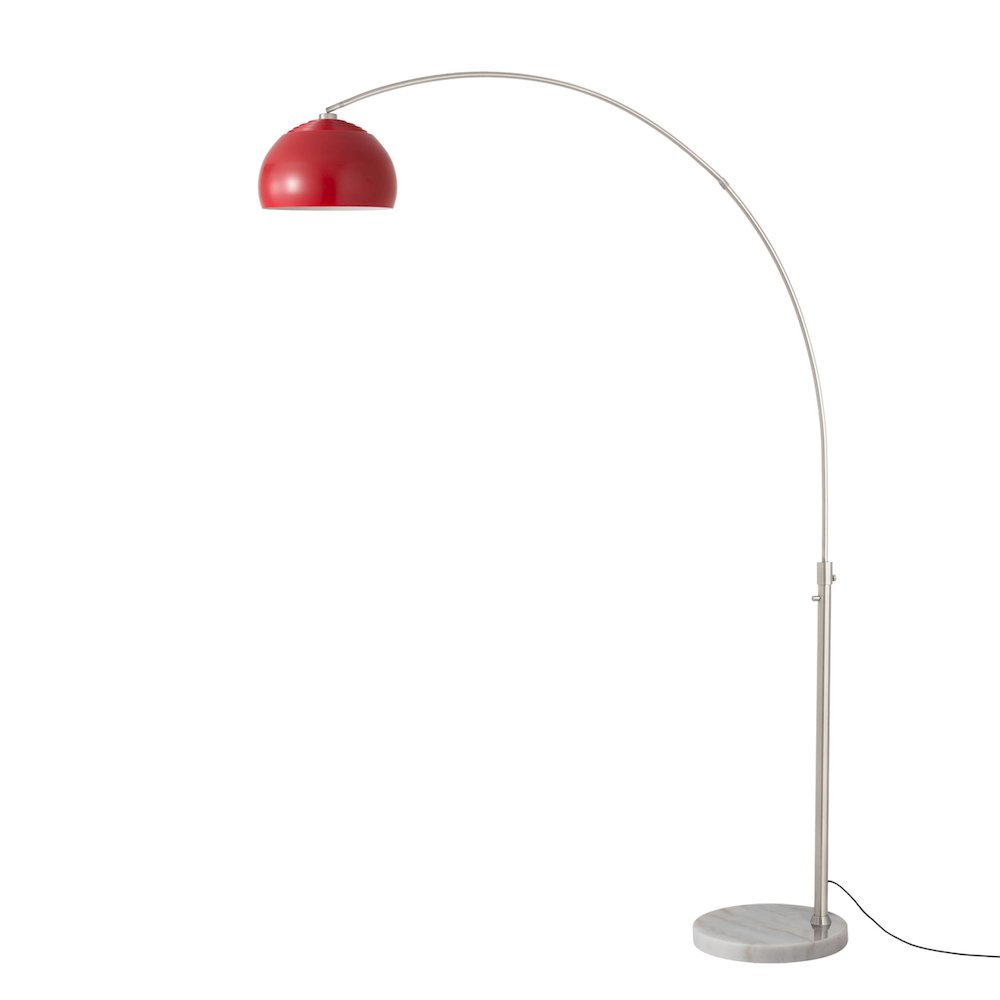 Float Half Dome 92" Arc Lamp - Satin Nickel, White Marble Base,Crimson Red. Picture 1