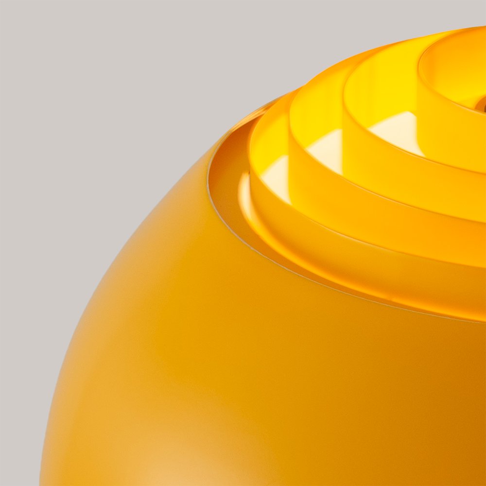 Float Half Dome 92" Arc Lamp - Satin Nickel Steel, White Marble Base, Mustard. Picture 6