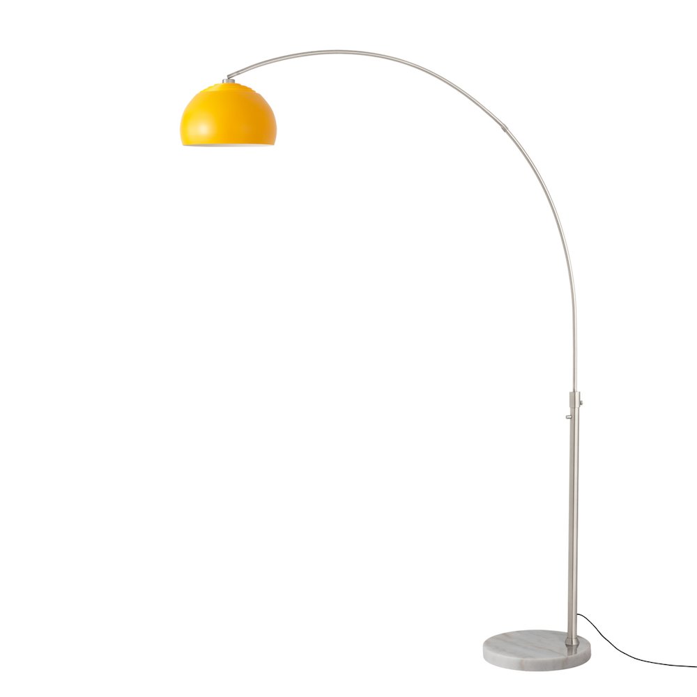 Float Half Dome 92" Arc Lamp - Satin Nickel Steel, White Marble Base, Mustard. Picture 1