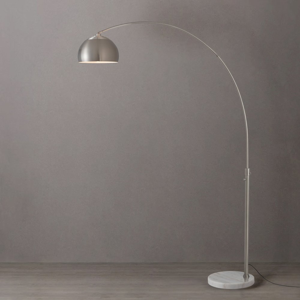 Float Half Dome 92" Arc Lamp - Satin Nickel Steel, White Marble Base, Satin. Picture 2
