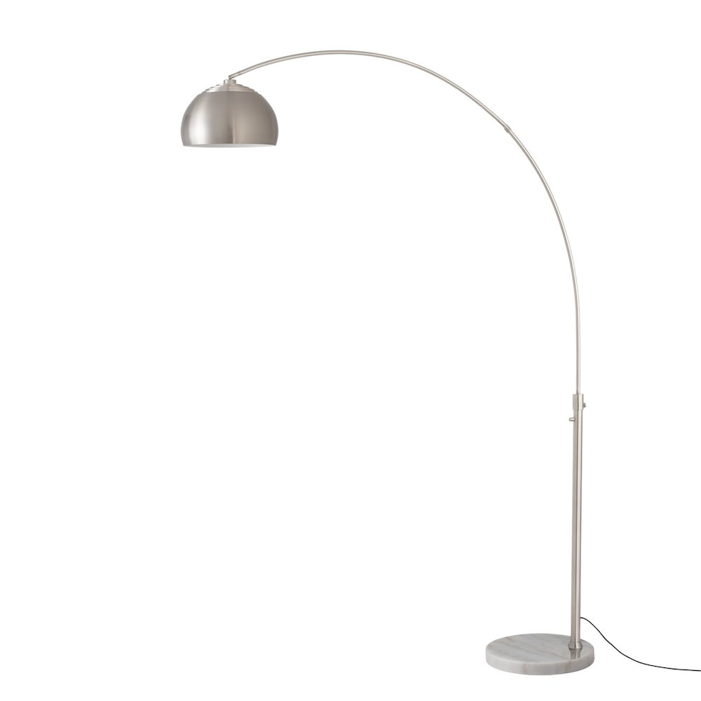 Float Half Dome 92" Arc Lamp - Satin Nickel Steel, White Marble Base, Satin. Picture 1