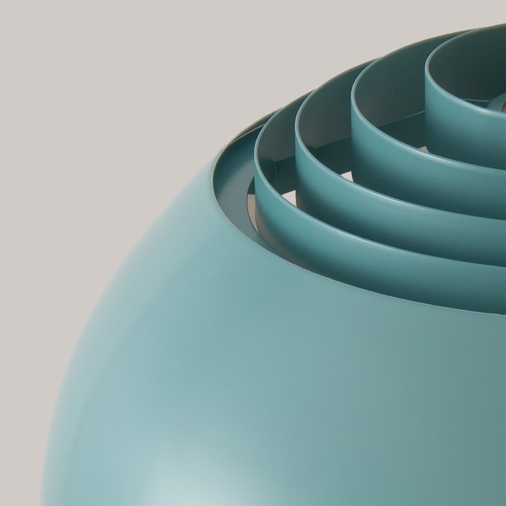 Float Half Dome 92" Arc Lamp - Black Nickel, White Marble Base, Pool Blue Steel. Picture 4