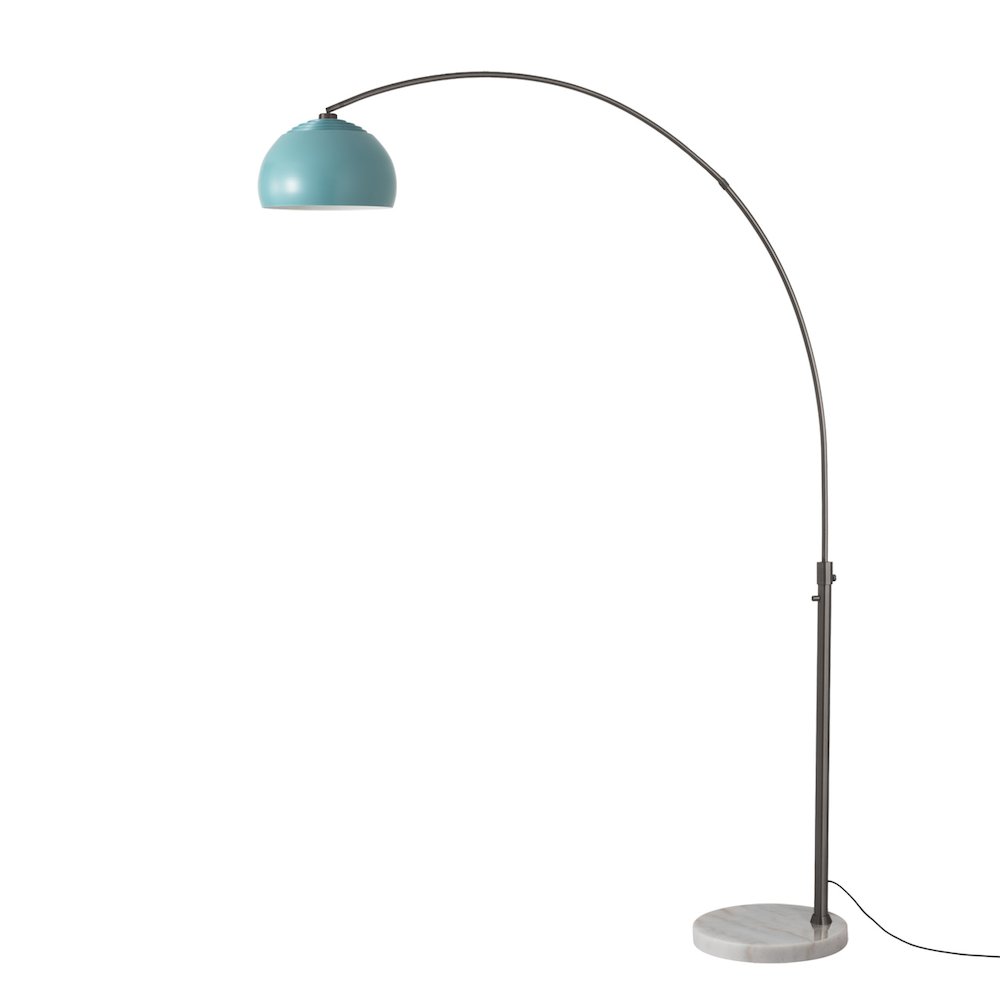 Float Half Dome 92" Arc Lamp - Black Nickel, White Marble Base, Pool Blue Steel. Picture 1