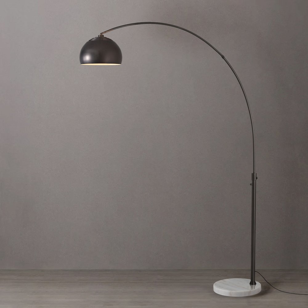 Float Half Dome 92" Arc Lamp - Black Nickel, White Marble Base, Black Nickel. Picture 2