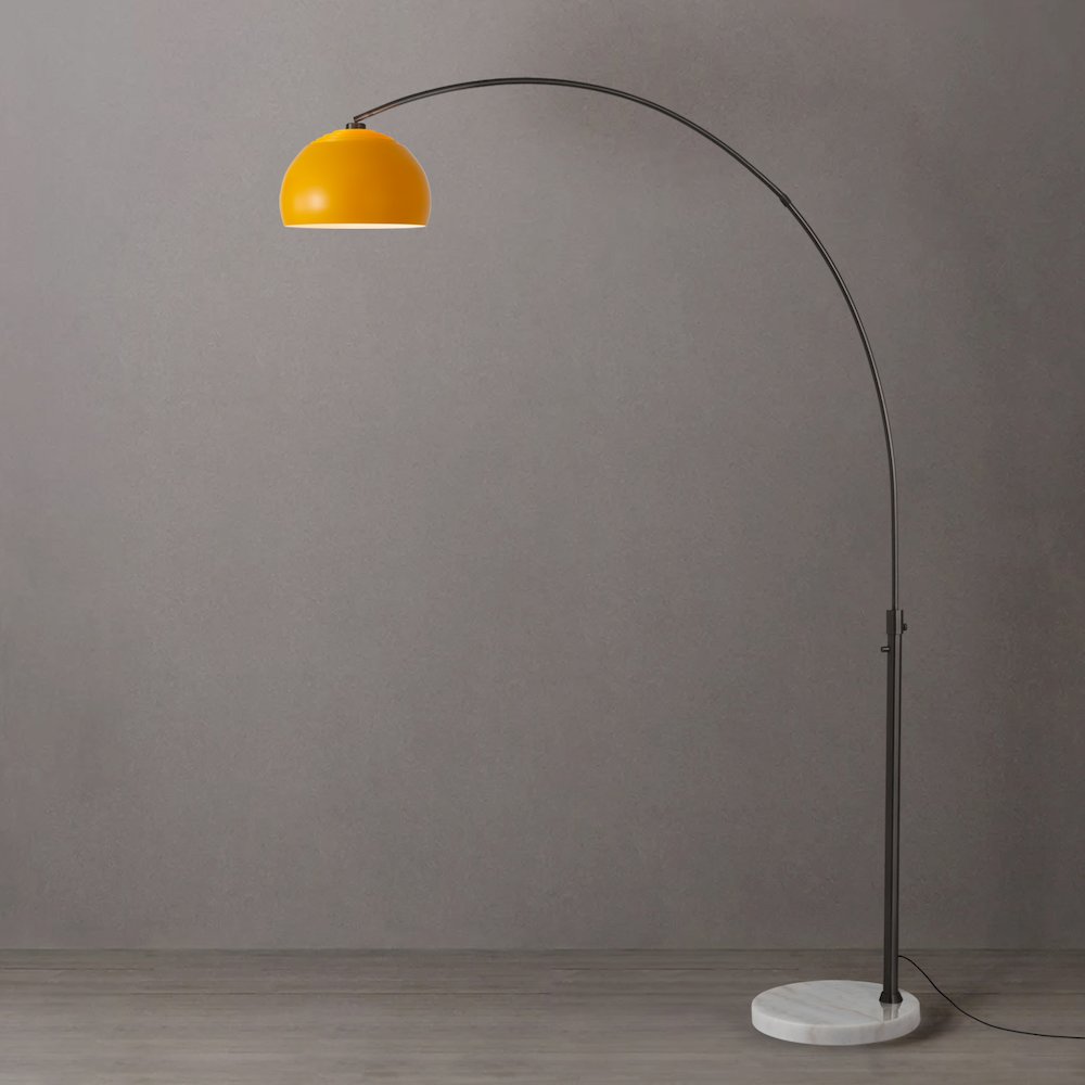 Float Half Dome 92" Arc Lamp - Black Nickel, White Marble Base, Mustard Steel. Picture 2