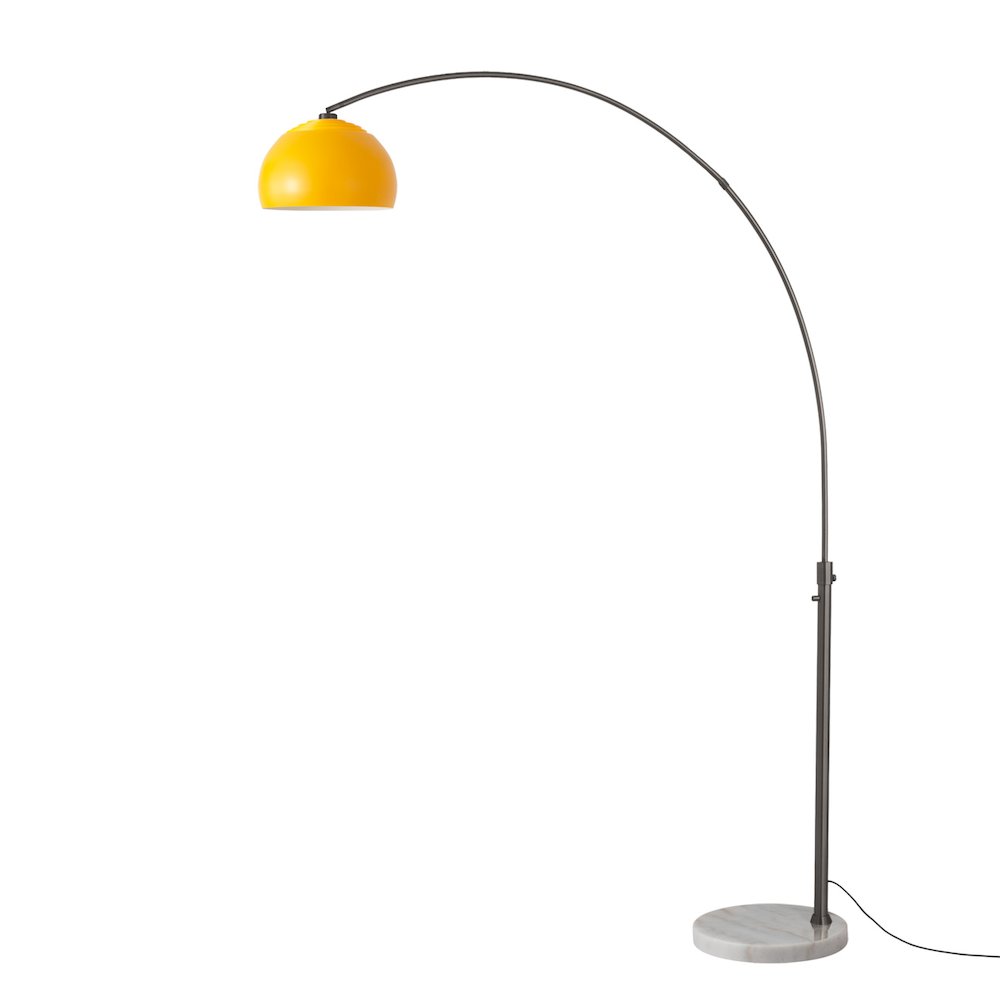 Float Half Dome 92" Arc Lamp - Black Nickel, White Marble Base, Mustard Steel. Picture 1