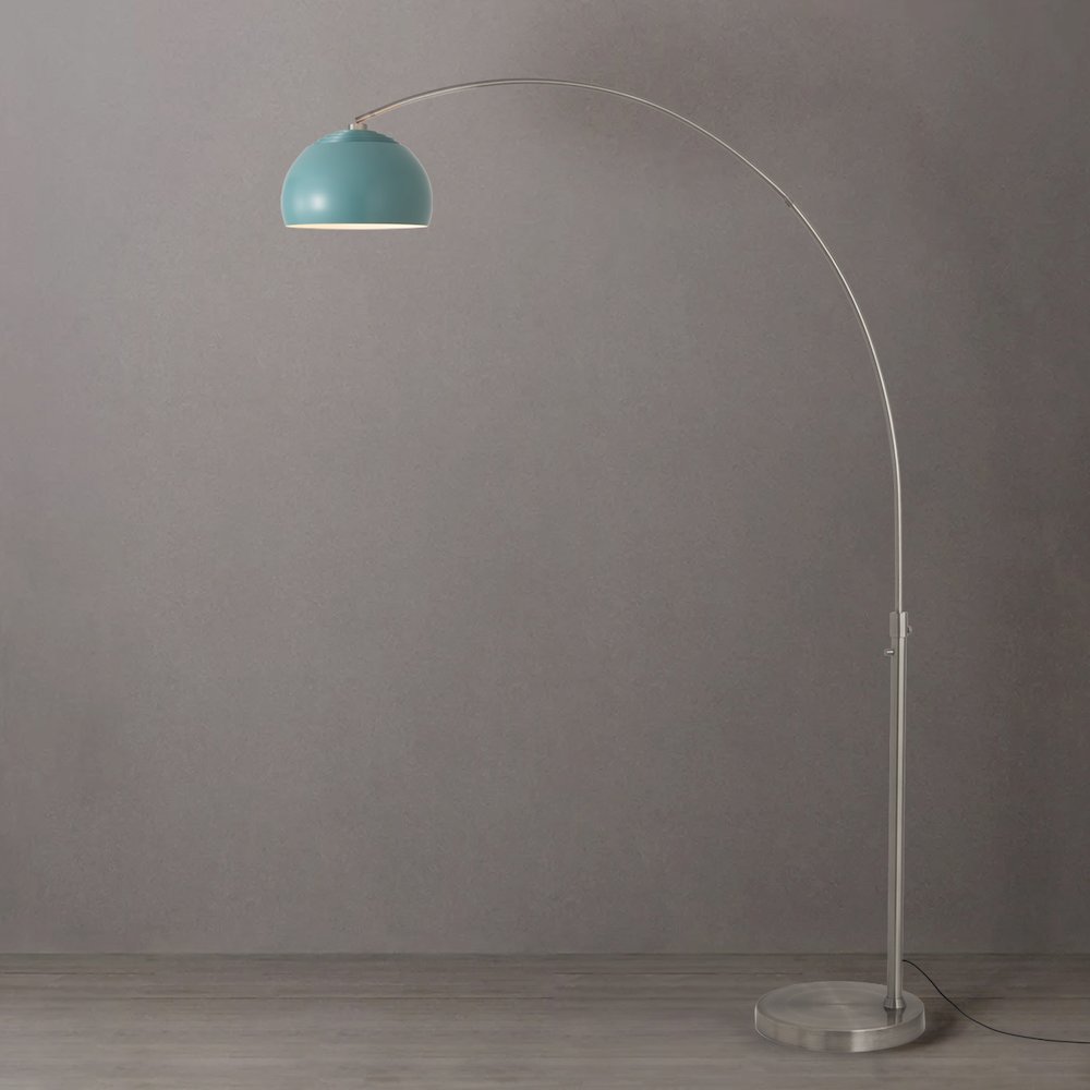 Float Half Dome Arc Lamp - Satin Nickel, Steel Base, Pool Blue, Dimmable. Picture 2