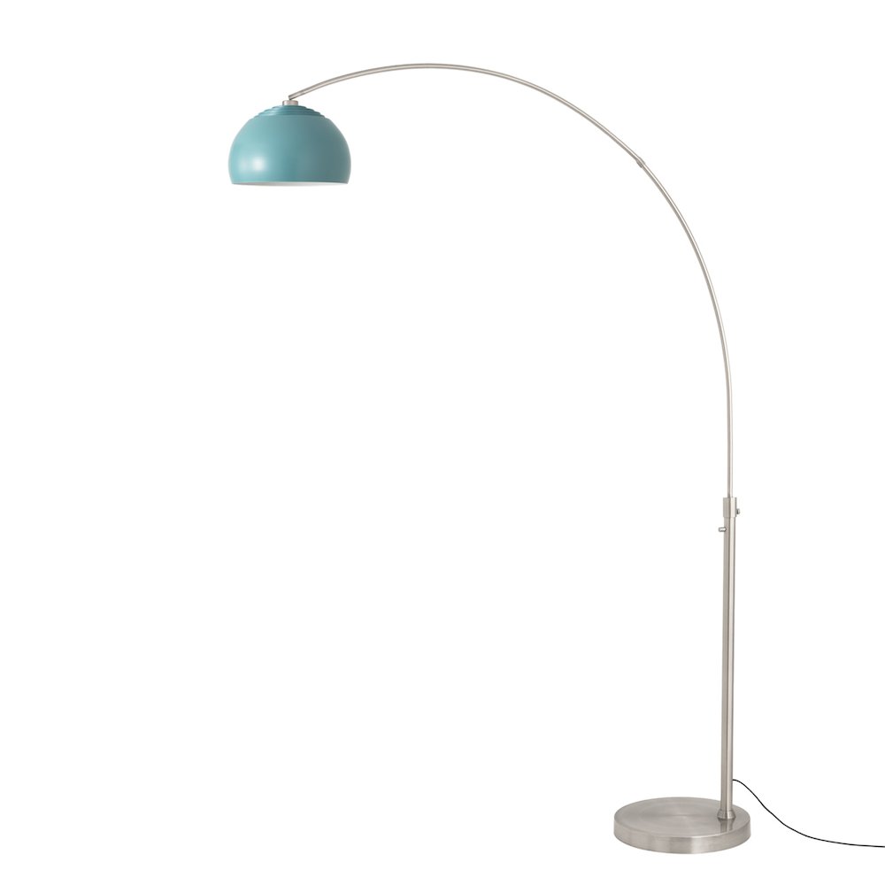 Float Half Dome Arc Lamp - Satin Nickel, Steel Base, Pool Blue, Dimmable. Picture 1