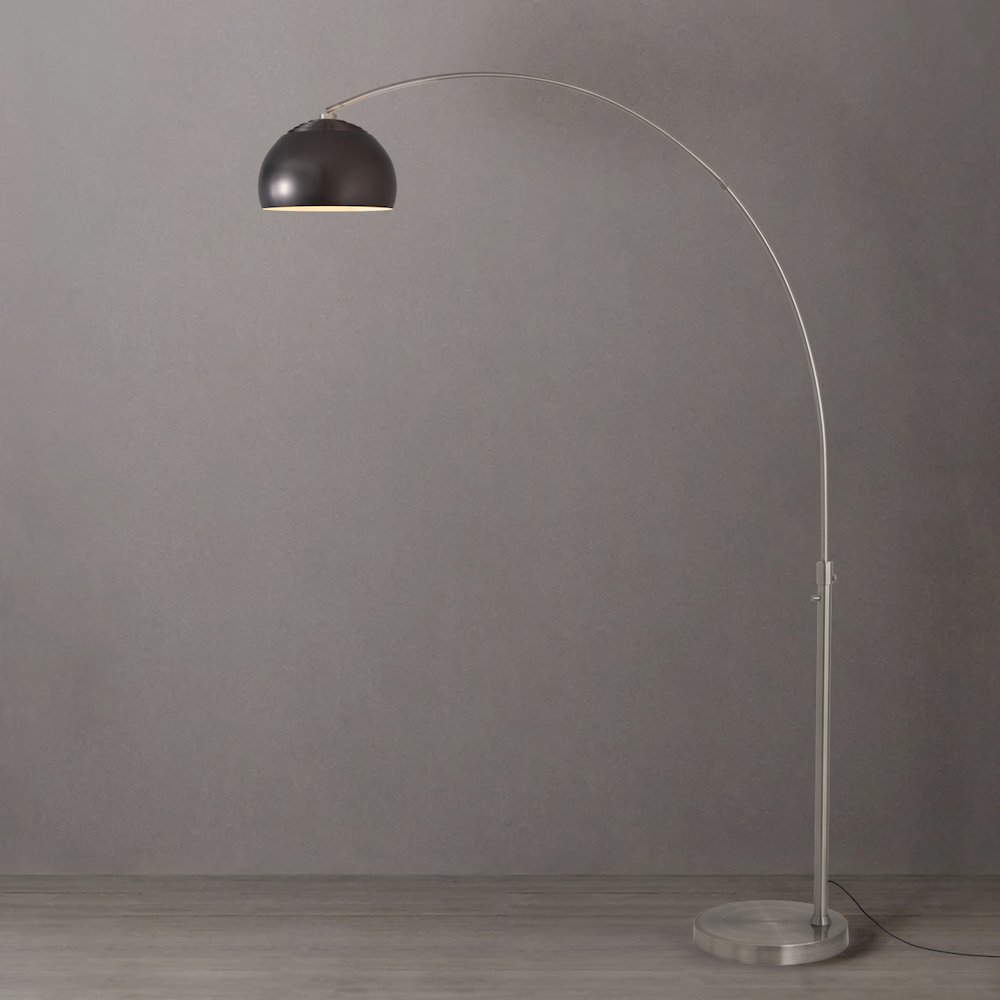 Float Half Dome 92" Arc Lamp - Satin Nickel Steel, Satin Nickel Steel Base. Picture 2