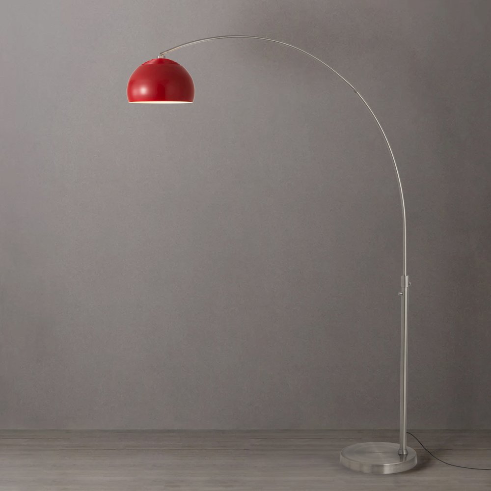 Float Half Dome 92" Arc Lamp - Satin Nickel, Steel Base, Crimson Red Steel. Picture 2