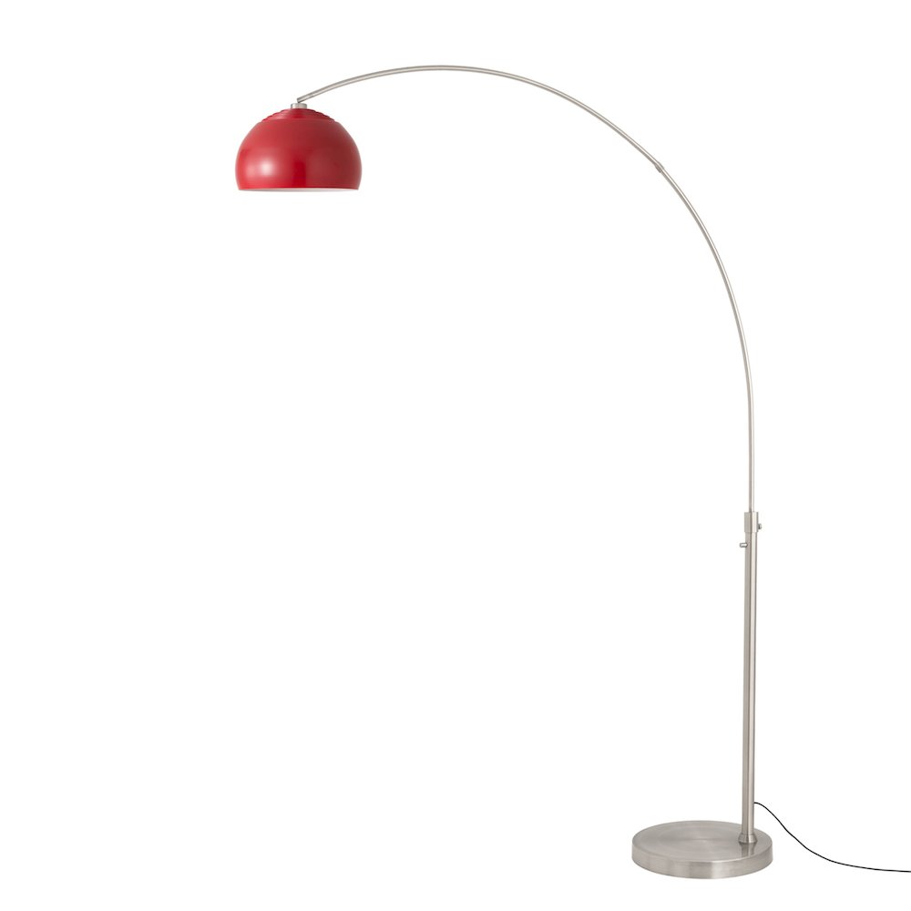 Float Half Dome 92" Arc Lamp - Satin Nickel, Steel Base, Crimson Red Steel. Picture 1