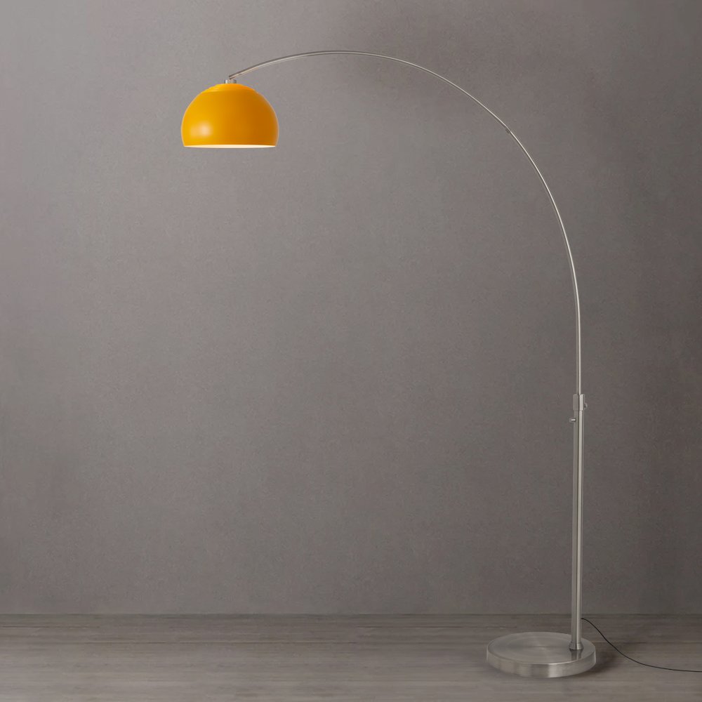 Float Half Dome 92" Arc Lamp - Satin Nickel, Satin Nickel Steel Base, Mustard. Picture 2